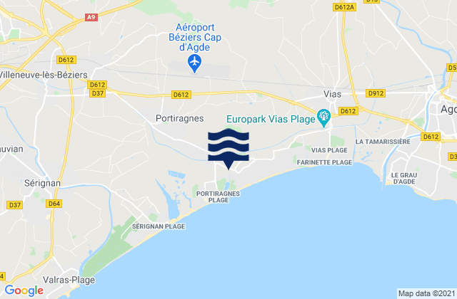 Mappa delle Getijden in Valros, France