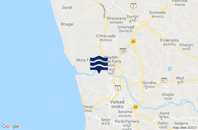 Mappa delle Getijden in Valsād, India