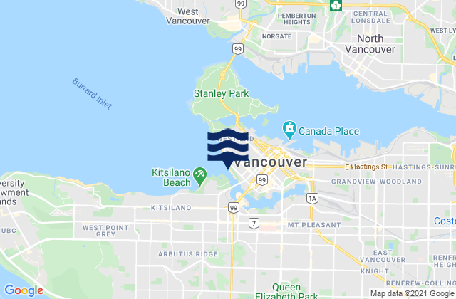 Mappa delle Getijden in Vancouver, Canada