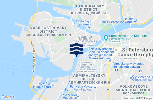 Mappa delle Getijden in Vasileostrovskiy Rayon, Russia