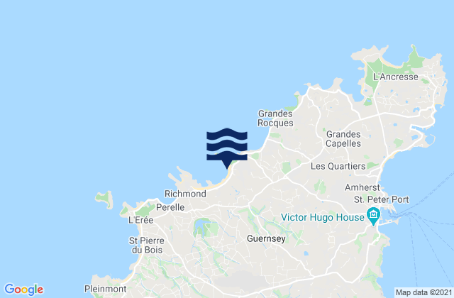 Mappa delle Getijden in Vazon Bay - Beach - Guernsey, France