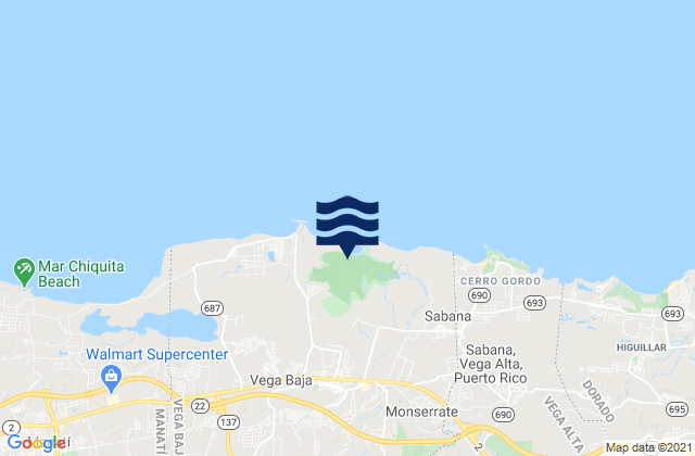 Mappa delle Getijden in Vega Baja Municipio, Puerto Rico