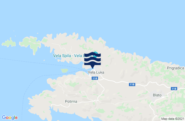 Mappa delle Getijden in Vela Luka, Croatia