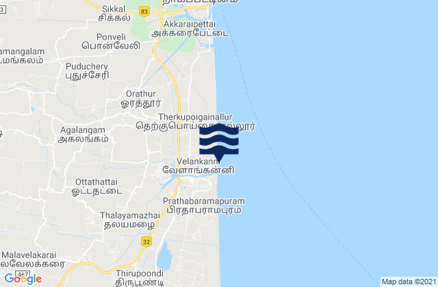 Mappa delle Getijden in Velankanni, India
