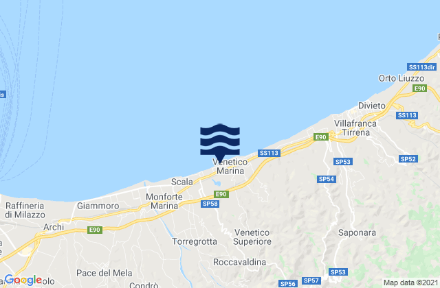 Mappa delle Getijden in Venetico Marina, Italy