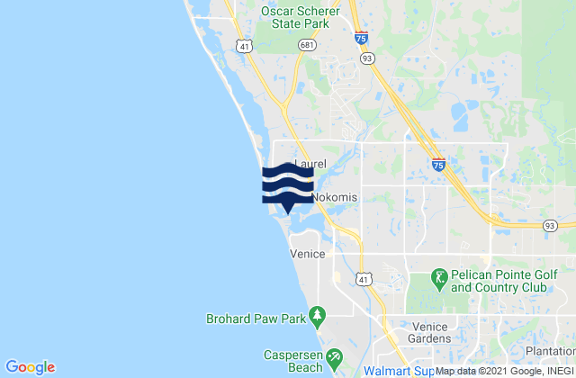 Mappa delle Getijden in Venice Inlet, United States