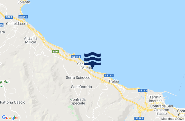 Mappa delle Getijden in Ventimiglia di Sicilia, Italy