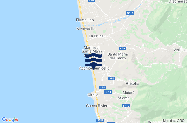 Mappa delle Getijden in Verbicaro, Italy