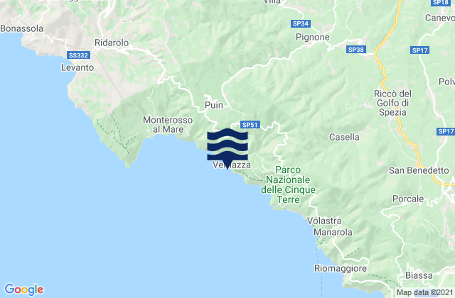 Mappa delle Getijden in Vernazza, Italy