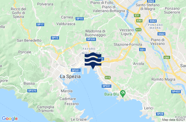 Mappa delle Getijden in Vezzano Ligure, Italy