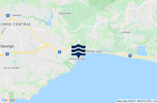 Mappa delle Getijden in Victoria Bay, South Africa