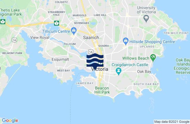 Mappa delle Getijden in Victoria, Canada