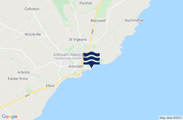 Mappa delle Getijden in Victoria Park Beach, United Kingdom