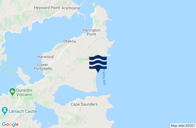 Mappa delle Getijden in Victory Beach, New Zealand