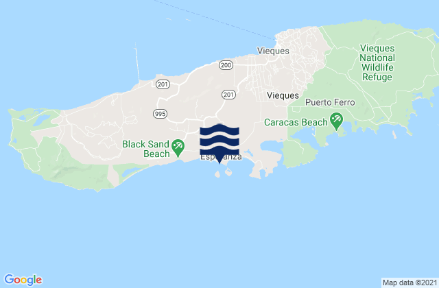 Mappa delle Getijden in Vieques Island, Puerto Rico