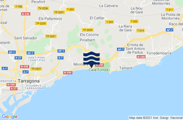 Mappa delle Getijden in Vilabella, Spain