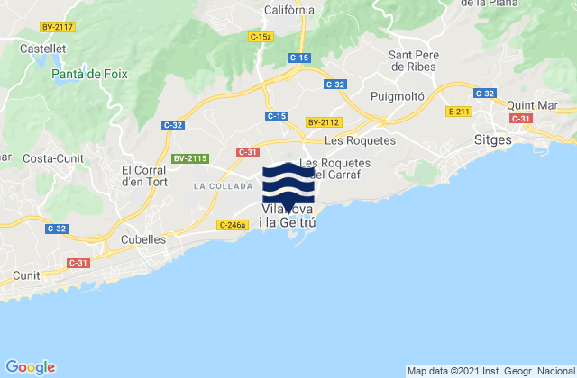 Mappa delle Getijden in Vilanova i la Geltrú, Spain
