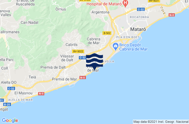 Mappa delle Getijden in Vilassar de Mar, Spain
