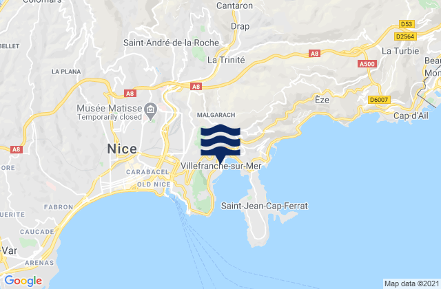 Mappa delle Getijden in Villefranche-sur-Mer, France