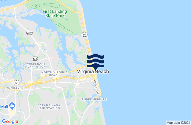 Mappa delle Getijden in Virginia Beach, United States