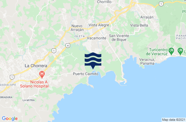 Mappa delle Getijden in Vista Alegre, Panama