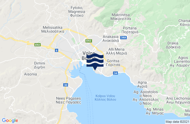 Mappa delle Getijden in Volos Gulf of Volos, Greece