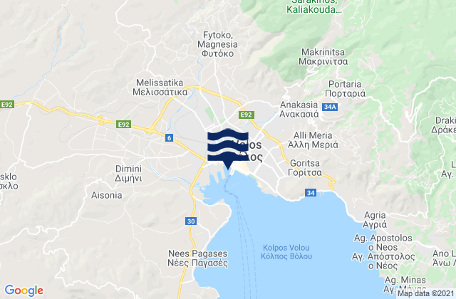 Mappa delle Getijden in Volos, Greece