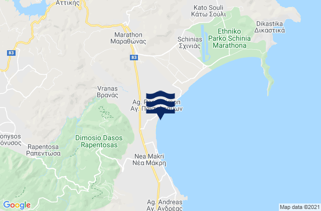 Mappa delle Getijden in Vraná, Greece
