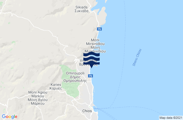 Mappa delle Getijden in Vrontádos, Greece