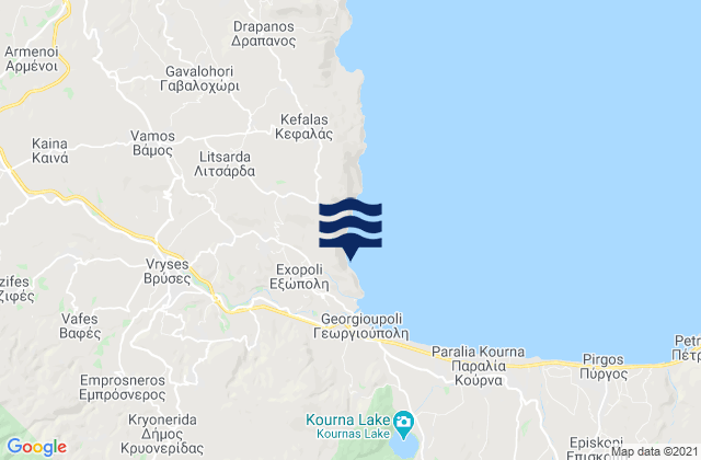 Mappa delle Getijden in Vrýses, Greece