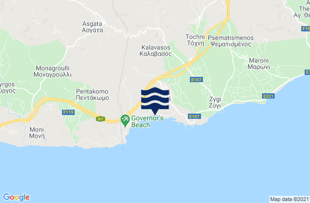 Mappa delle Getijden in Vávla, Cyprus