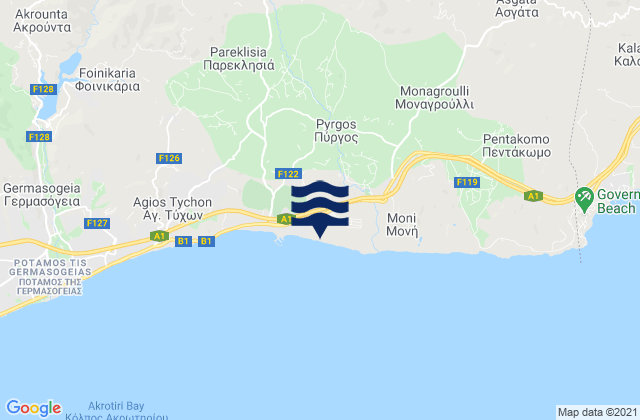 Mappa delle Getijden in Víkla, Cyprus