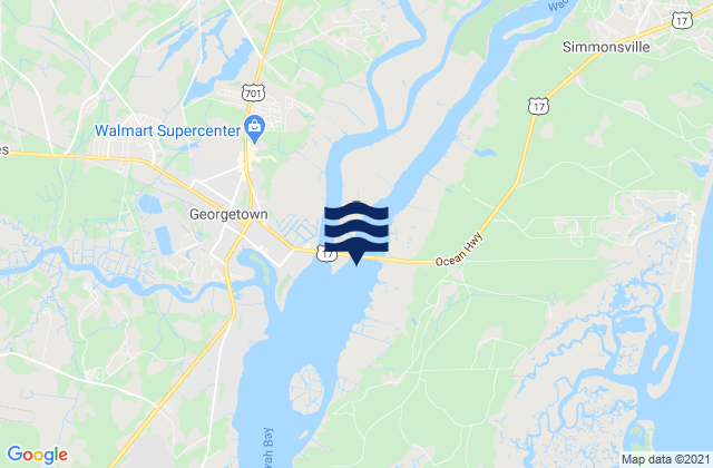 Mappa delle Getijden in Waccamaw River Entrance, United States
