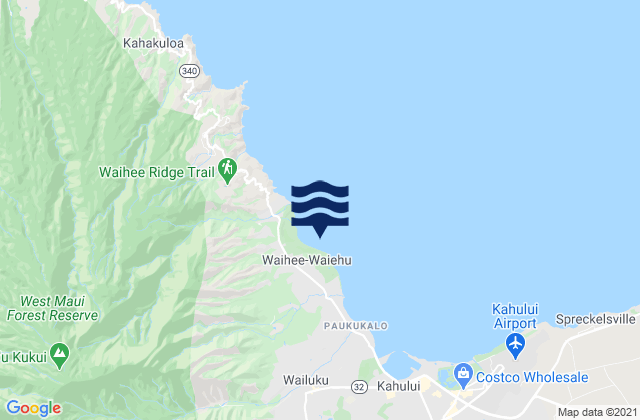 Mappa delle Getijden in Waihee-Waiehu, United States