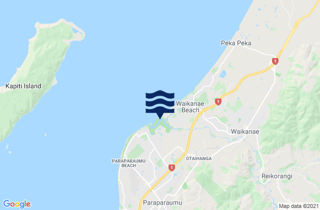Mappa delle Getijden in Waikanae Beach, New Zealand