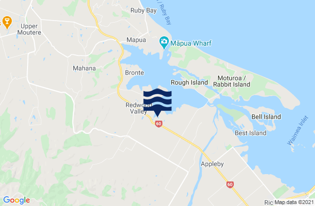 Mappa delle Getijden in Wakefield, New Zealand