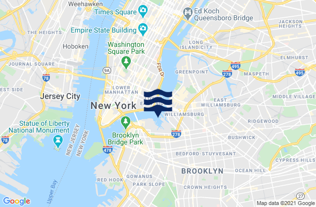 Mappa delle Getijden in Wallabout Bay Brooklyn Navy Yard, United States