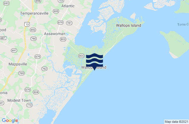 Mappa delle Getijden in Wallops Island, United States