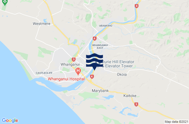 Mappa delle Getijden in Wanganui District, New Zealand