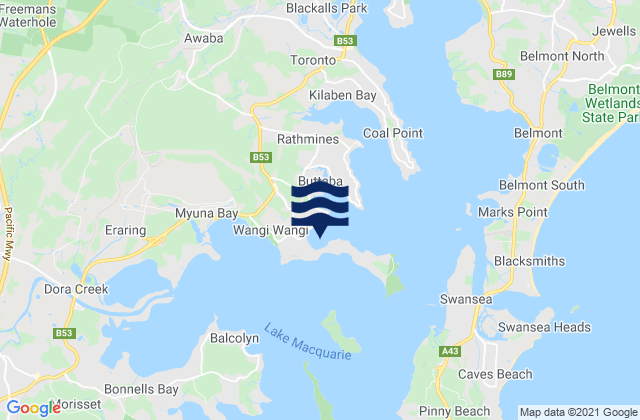 Mappa delle Getijden in Wangi Wangi Bay, Australia