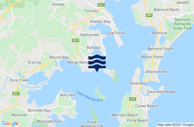 Mappa delle Getijden in Wangi Wangi Beach, Australia