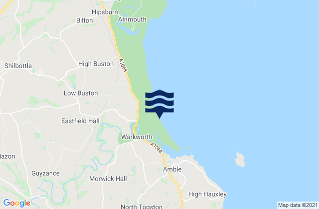Mappa delle Getijden in Warkworth Beach, United Kingdom