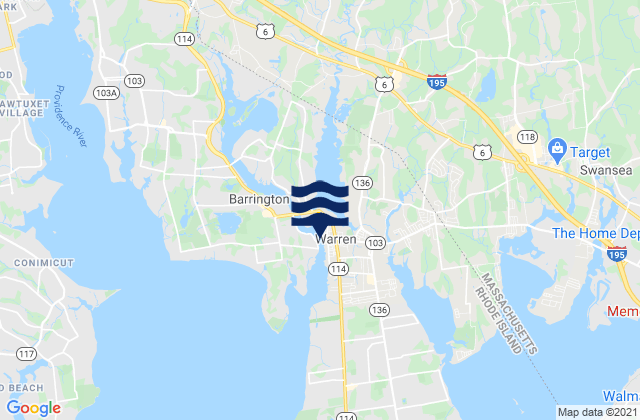 Mappa delle Getijden in Warren Narragansett Bay, United States
