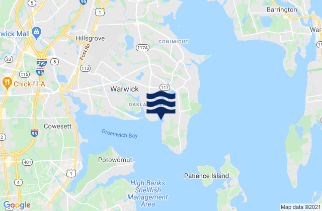 Mappa delle Getijden in Warwick Cove, United States