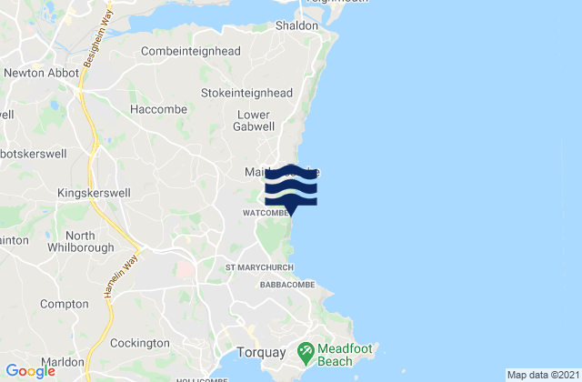 Mappa delle Getijden in Watcombe Beach, United Kingdom