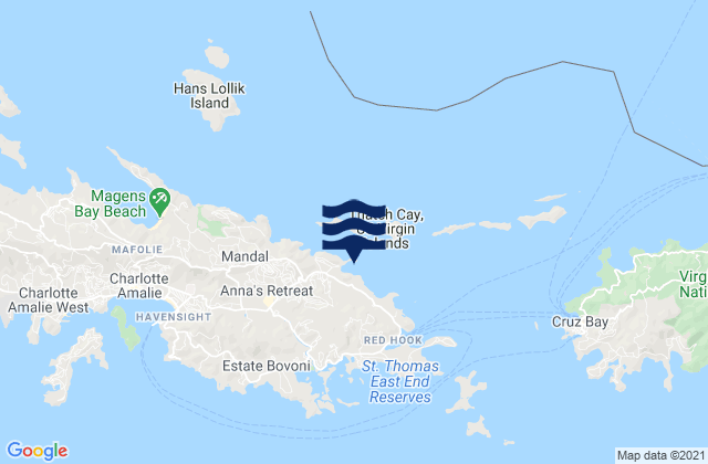 Mappa delle Getijden in Water Bay, U.S. Virgin Islands