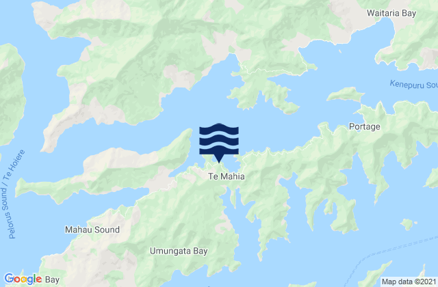 Mappa delle Getijden in Waterfall Bay, New Zealand