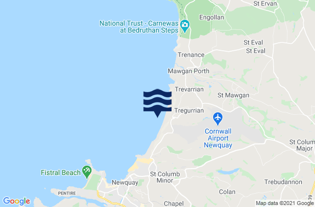 Mappa delle Getijden in Watergate Bay Beach, United Kingdom