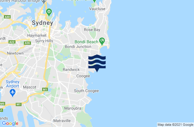 Mappa delle Getijden in Waverley, Australia