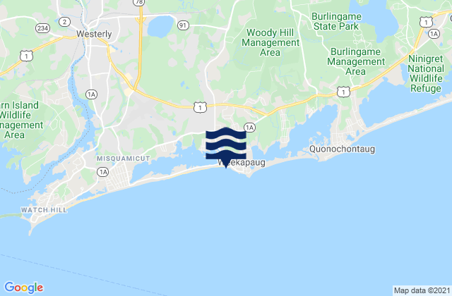 Mappa delle Getijden in Weekapaug Point Block Island Sound, United States